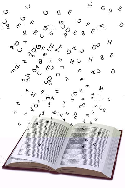 Open Book with Floating Letters